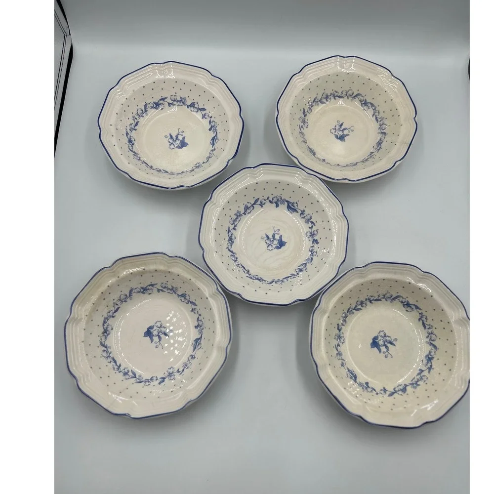 Stanhome Exclusive Rebecca Blue Floral Stoneware 14pc Plate Bowl Mug Set Korea